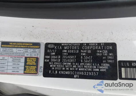 2017 Kia Sedona Lx z USA, uszkodzony, nr VIN KNDMB5C1XH6329357